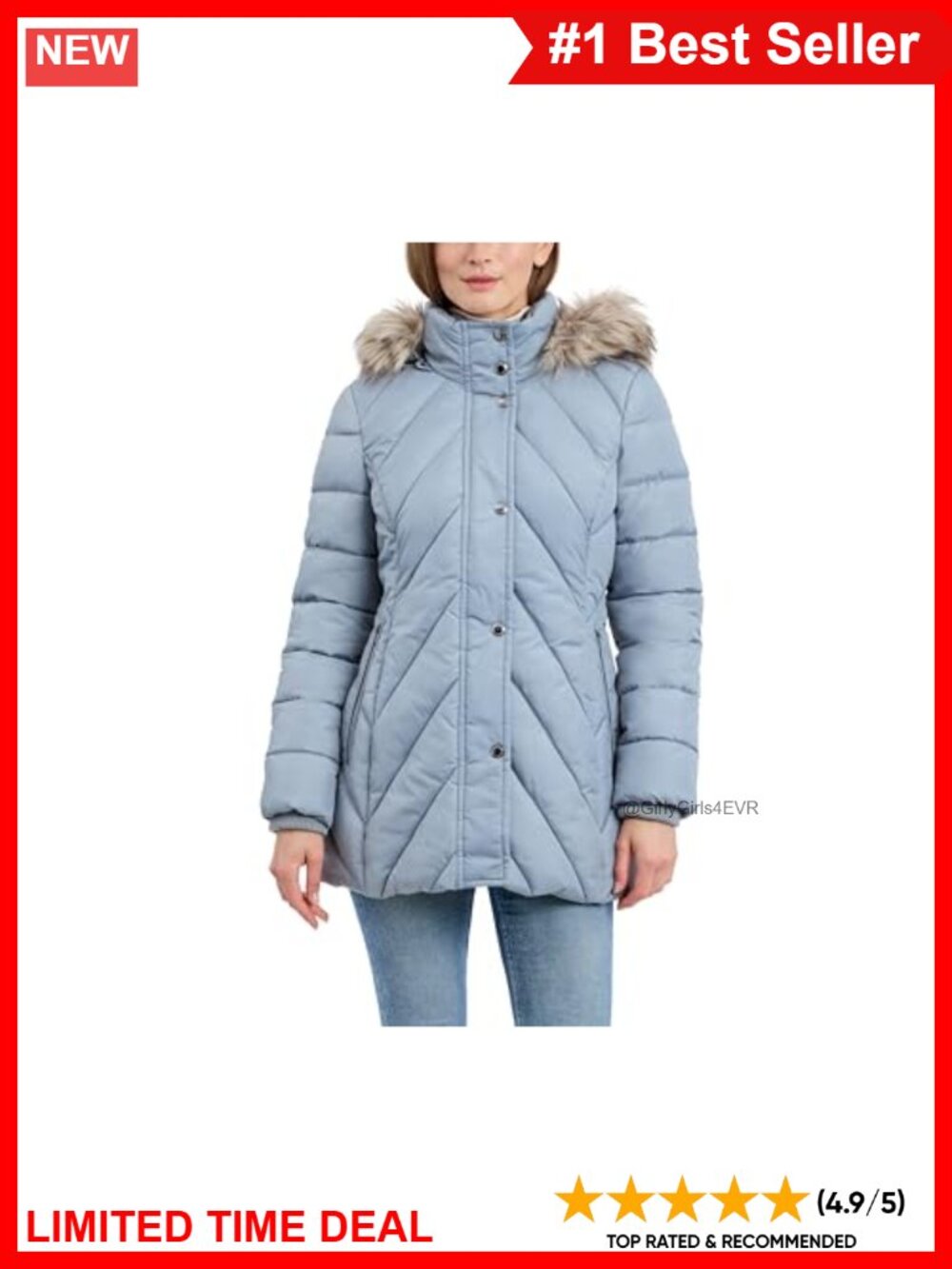 Heavyweight Chevron Quilted Puffer Hooded Coat Faux Fur Trim